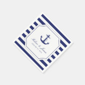 Nautic Anchor Navy Blue Stripe Hochzeit Serviette (Ecke)