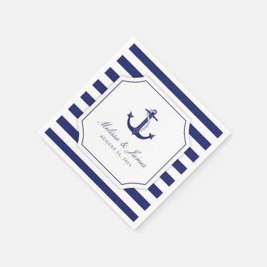 Nautic Anchor Navy Blue Stripe Hochzeit Serviette (Ecke)