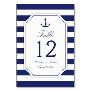 Nautic Anchor Navy Blue Stripe Hochzeit Tischnummer