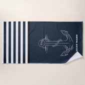 Nautic Anchor Navy Blue Stripe Sailor Strandtuch (Vorderseite)