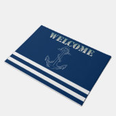 Nautic Anchor Navy Blue Striped Sailor Fußmatte (Schrägansicht)
