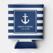 Nautic Anchor Navy Blue Striped Wedding Dosenkühler (Vorderseite)