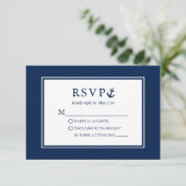Nautic Anchor Navy Blue Striped Wedding RSVP Karte (Stehend Vorderseite)