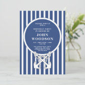 Nautic Anchor Navy Blue Stripes Geburtstag Einladung (Stehend Vorderseite)