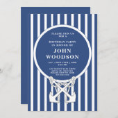 Nautic Anchor Navy Blue Stripes Geburtstag Einladung (Vorne/Hinten)