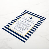 Nautic Anchor Navy Blue Stripes Wedding Gold Folieneinladung (Gedreht)