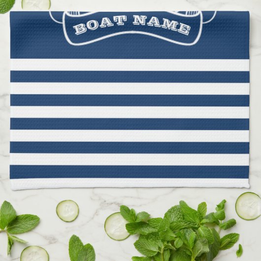 Nautic Anchor Navy Blue Striping Geschirrtuch (Gefaltet)
