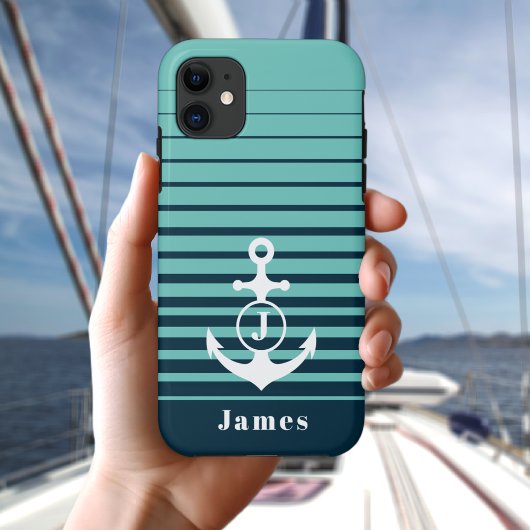Nautic Anchor Navy Blue Striping Monogram Case-Mate iPhone Hülle
