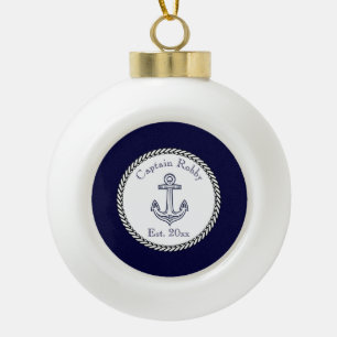 Nautic Anchor Navy Blue und White Keramik Kugel-Ornament