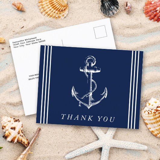 Nautic Anchor Navy Blue Vielen Dank Postkarte
