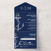 Nautic Anchor Navy Blue Wedding All In One Einladung (Innen Boden)