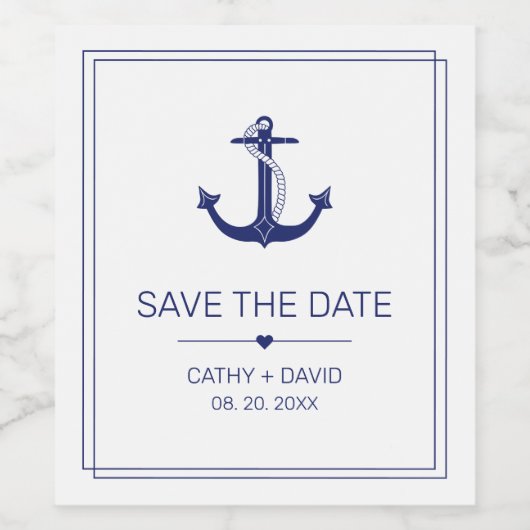 Nautic Anchor Navy Blue Wedding speichern das Datu Weinetikett (Einzelnes Label)