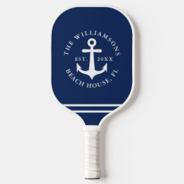 Nautic Anchor Navy Blue White Beach House Pickleball Schläger