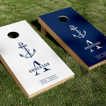 Nautic Anchor Navy Blue & White Name & Monogram