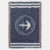 Nautic Anchor Navy Blue & White Personalisiert Decke (Vorderseite Vertikal)