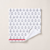 Nautic Anchor Navy Blue White Red Streifen Badhandtuch Set (Waschlappen)