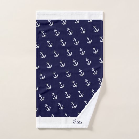 Nautic Anchor Navy Blue White Streifen Bath to Badhandtuch Set (Handtuch)