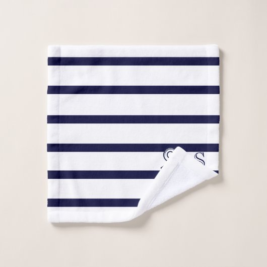 Nautic Anchor Navy Blue White Streifen Bath to Badhandtuch Set (Waschlappen)