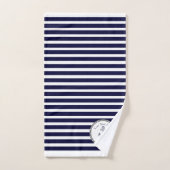 Nautic Anchor Navy Blue White Stripes Bath Bat Badhandtuch Set (Handtuch)