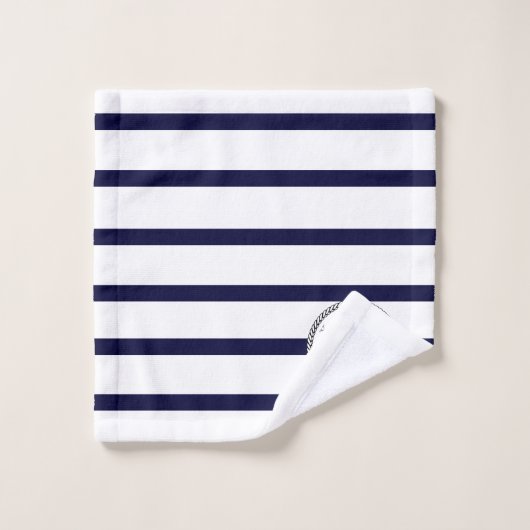 Nautic Anchor Navy Blue White Stripes Bath Bat Badhandtuch Set (Waschlappen)
