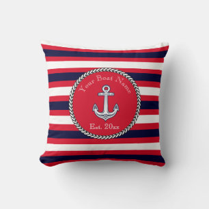 Nautic Anchor Navy Blue White Stripes Throw Kissen