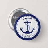 Nautic Anchor Navy Captain Personalisiert Button (Vorne & Hinten)