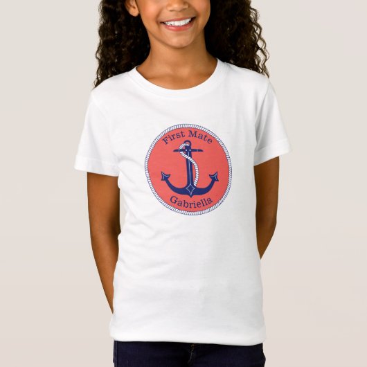 Nautic Anchor Navy Coral First Mate Personalisiert T-Shirt (Vorderseite)