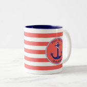 Nautic Anchor Navy Coral First Mate Personalisiert Zweifarbige Tasse (VorderseiteRechts)