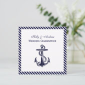 Nautic Anchor Navy Diag Stripe 2SQ Hochzeit Einladung (Stehend Vorderseite)