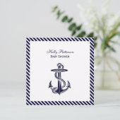 Nautic Anchor Navy Diag Stripe 2SQ Kinderdusche Einladung (Stehend Vorderseite)