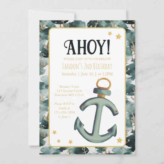 Nautic Anchor Navy Geburtstag Einladung (Vorderseite)