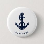 Nautic Anchor Navy Niedlich Boat Name Custom Button (Vorderseite)