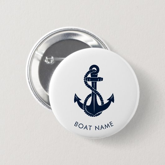 Nautic Anchor Navy Niedlich Boat Name Custom Button (Vorne & Hinten)