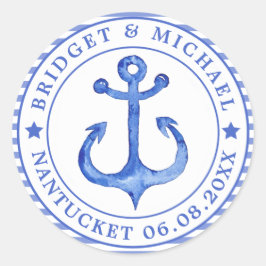 Nautic Anchor - Navy Strip Wedding Stickers