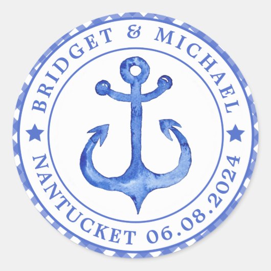 Nautic Anchor - Navy Strip Wedding Stickers (Vorderseite)
