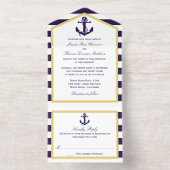 Nautic Anchor Navy Stripe Hochzeit Real Foil All-in-One-Einladung (Innenseite)