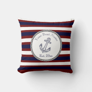 Nautic Anchor Navy White Maroon Streifen Kissen