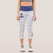Nautic Anchor Navy White Stripes Muster Capri Leggings (Vorderseite)