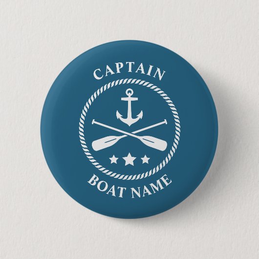 Nautic Anchor Oars Captain Boat Name Blue Button (Vorderseite)