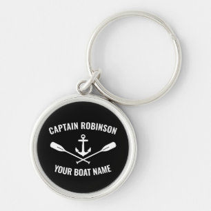 Nautic Anchor Oars Captain und Bootsname Black Schlüsselanhänger