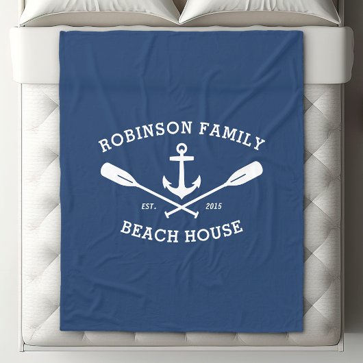Nautic Anchor Oars Familienname Beach House Fleecedecke