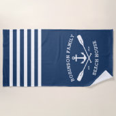 Nautic Anchor Oars Familienname Beach House Strandtuch (Vorderseite)