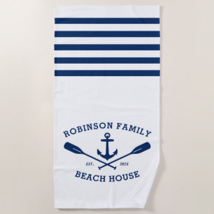Nautic Anchor Oars Familienname Beach House Weiß Strandtuch