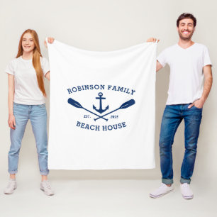 Nautic Anchor Oars Familienname und Beach House Fleecedecke