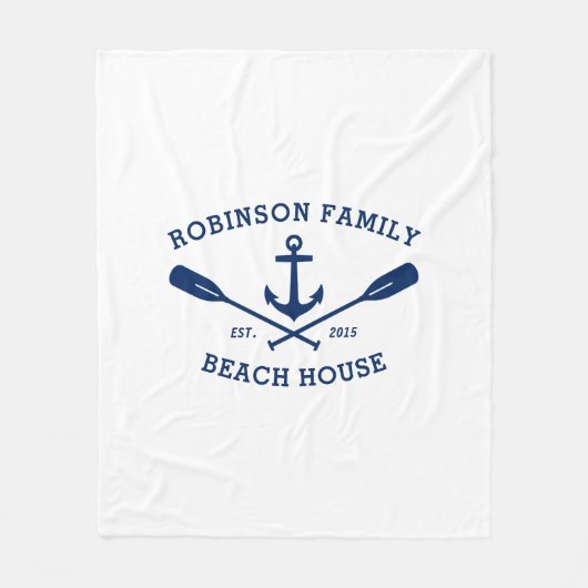 Nautic Anchor Oars Familienname und Beach House Fleecedecke (Vorderseite)