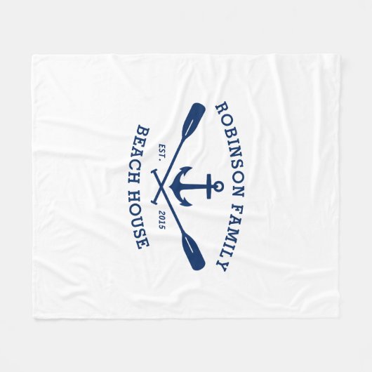 Nautic Anchor Oars Familienname und Beach House Fleecedecke (Vorderseite (Horizontal))