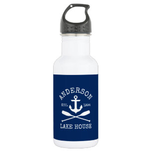 Nautic Anchor Oars Family Lake House Navy Blue Edelstahlflasche