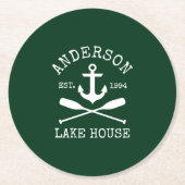 Nautic Anchor Oars Green Family Lake House Runder Pappuntersetzer (Vorderseite)