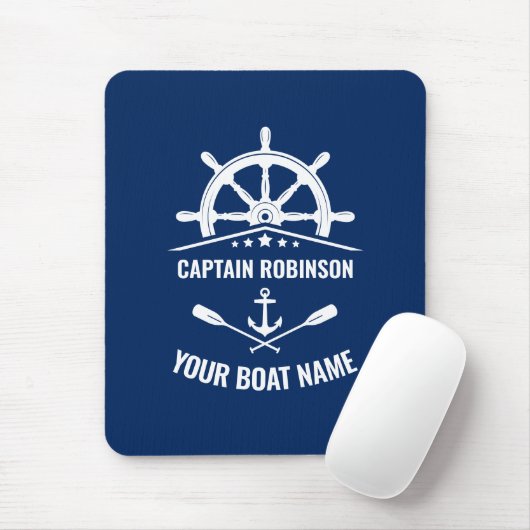 Nautic Anchor Oars Helm Captain & Boat Name Navy Mousepad (Mit Mouse)