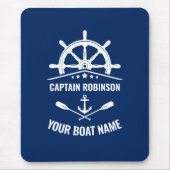 Nautic Anchor Oars Helm Captain & Boat Name Navy Mousepad (Vorne)